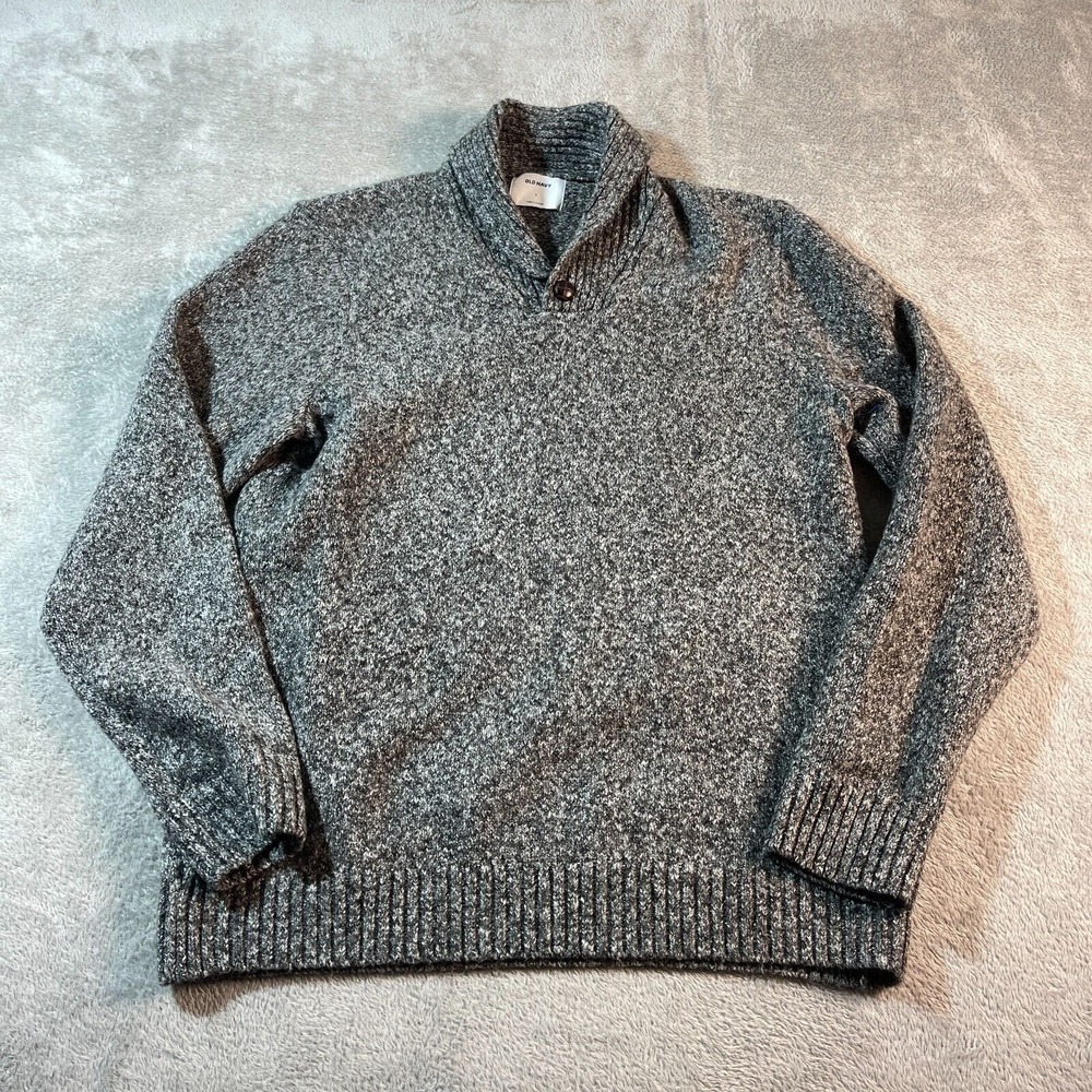 Old Navy Knit Sweater Pullover Ribbed L Gray Mock Neck Cozy Grandpa Lounge‎ Barn